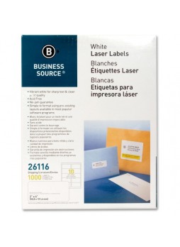 Business Source Mailing Laser Label, 2" x 4", Rectangle, Laser, White, Pack of 1000